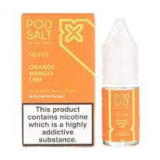 Orange Mango Lime 10ml Nic Salt by Pod Salt Nexus 10mg 10ml 20mg 3 for £10 (Nic Salt) Fruit Lime Mango Nexus Orange Pod Salt